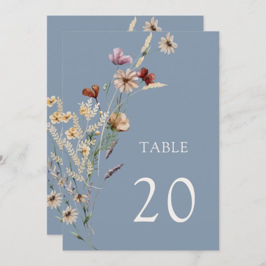 Dusty Blue Floral Table Number (Voorkant / Achterkant)