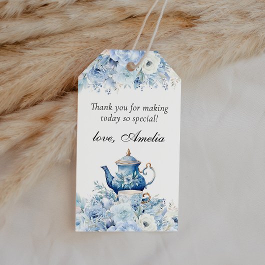Dusty Blue Floral Tea Party Bedankt Favor Cadeaulabel