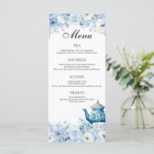 Dusty Blue Floral Tea Party Menu (Staand voorkant)