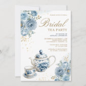 Dusty Blue Floral Tea Party QR Code Vrijgezellenfe Kaart (Voorkant)