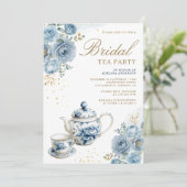 Dusty Blue Floral Tea Party QR Code Vrijgezellenfe Kaart (Staand voorkant)