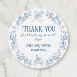 Dusty Blue Floral Teddy Bear Baby shower Bedankjes Labels