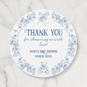 Dusty Blue Floral Teddy Bear Baby shower Bedankjes Labels