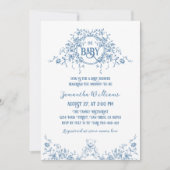 Dusty Blue Floral Teddy Bear Baby shower Kaart (Voorkant)