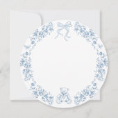 Dusty Blue Floral  Teddy Bear Baby shower Kaart (Achterkant)
