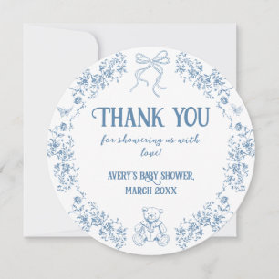 Dusty Blue Floral  Teddy Bear Baby shower Kaart