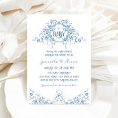 Dusty Blue Floral Teddy Bear Baby shower Kaart