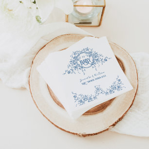 Dusty Blue Floral  Teddy Bear Baby shower Servet