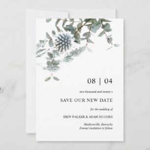 Dusty Blue Floral Thistle Wedding Uitstel Save The Date