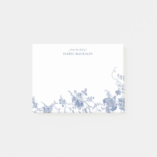 Dusty Blue Floral Toile Chinoiserie gepersonalisee Post-it® Notes (Voorkant)