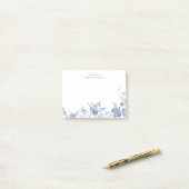 Dusty Blue Floral Toile Chinoiserie gepersonalisee Post-it® Notes (Op bureau)