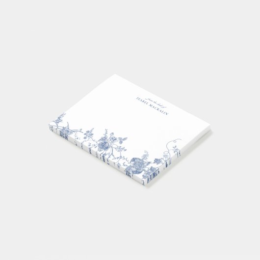 Dusty Blue Floral Toile Chinoiserie gepersonalisee Post-it® Notes (Schuin)