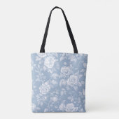  Dusty Blue Floral Toile Wedding Party Tote Bag (Achterkant)