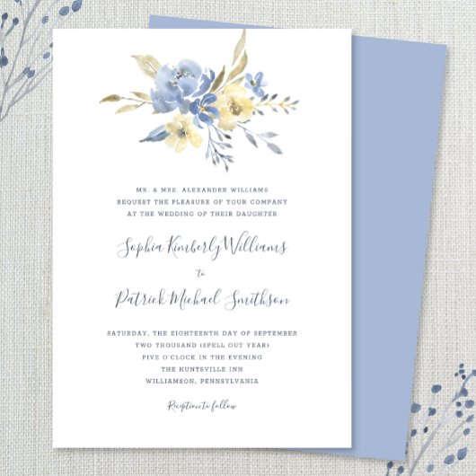 Dusty Blue Floral + traditionele term bruiloft Kaart