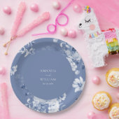 Dusty Blue Floral Trouwpapier Bord (Feest)
