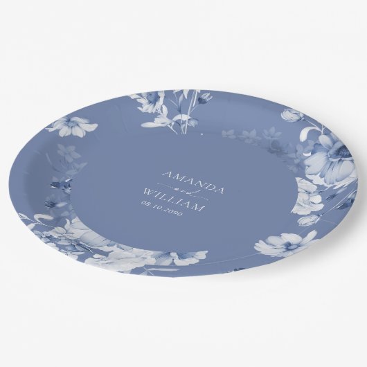 Dusty Blue Floral Trouwpapier Bord (Gekanteld)