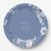 Dusty Blue Floral Trouwpapier Bord (Voorkant)