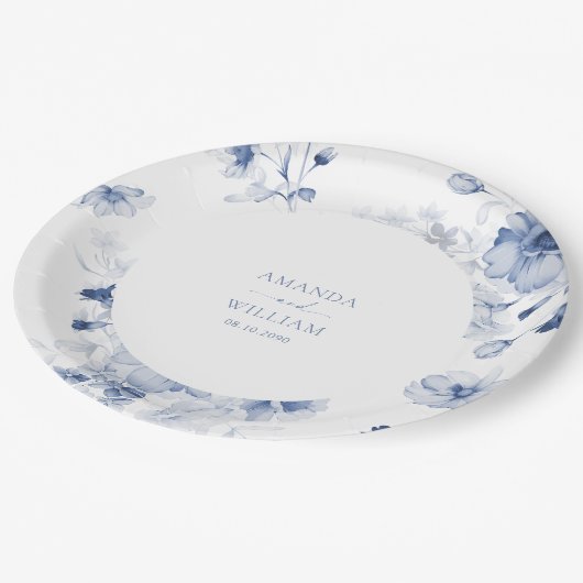 Dusty Blue Floral Trouwpapier Bord (Gekanteld)