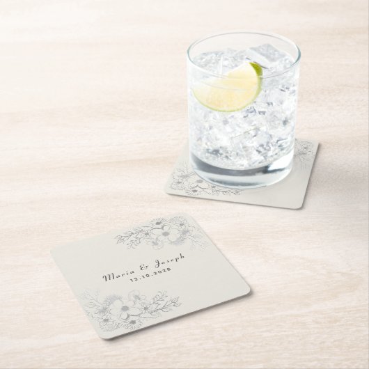 Dusty Blue Floral Trouwpapier Onderzetter (Insitu)