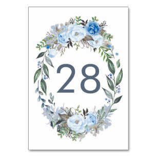 Dusty Blue Floral Trouwtafel Aantal Kaarten
