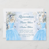Dusty Blue Floral Twins Quinceañera uitnodiging (Voorkant)