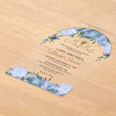 Dusty Blue Floral Victoriaans Vrijgezellenfeest Ar Acryl Uitnodigingen (Laagn)