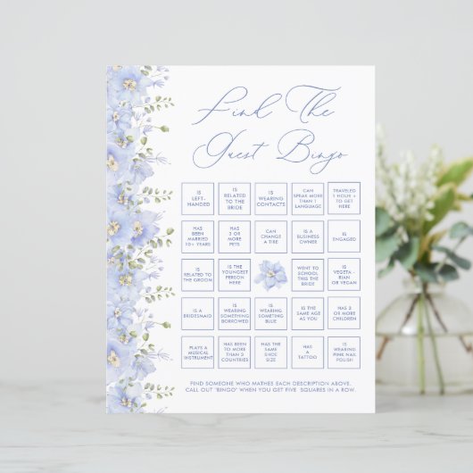 Dusty Blue Floral Vind het gast bingogame (Staand voorkant)