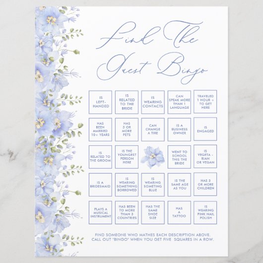 Dusty Blue Floral Vind het gast bingogame (Voorkant)