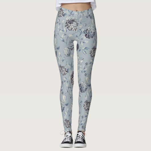 Dusty Blue Floral Vine Leggings (Voorkant)
