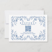 Dusty Blue Floral Vintage Wedding RSVP Kaartje (Voorkant)