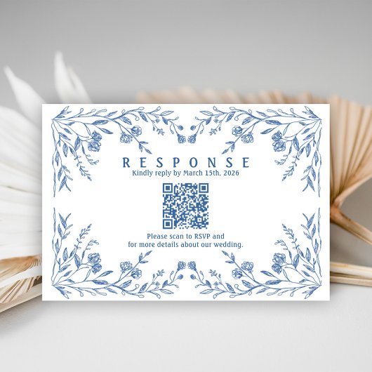 Dusty Blue Floral Vintage Wedding RSVP Kaartje