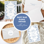Dusty Blue Floral Vintage Wedding RSVP Kaartje