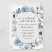 Dusty Blue Floral Virtual Baby shower Invitation Kaart (Voorkant)