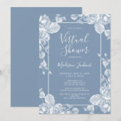 Dusty Blue Floral Virtual Vrijgezellenfeest Kaart (Voorkant / Achterkant)