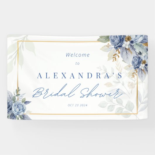 Dusty Blue Floral Vrijgezellenfeest Banner (Horizontaal)