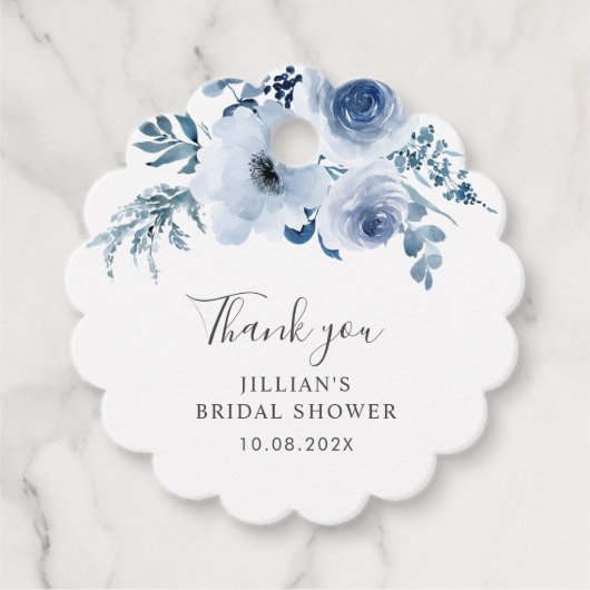 dusty blue floral vrijgezellenfeest bedankjes labels (Voorkant)
