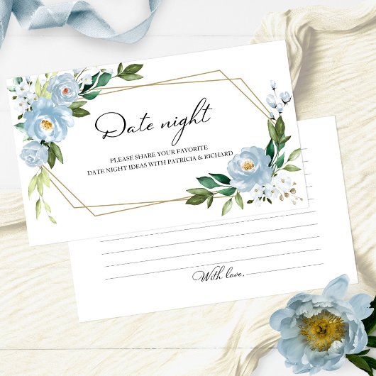 Dusty Blue Floral Vrijgezellenfeest Date Night Car Informatiekaartje