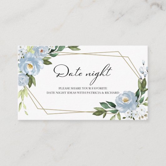 Dusty Blue Floral Vrijgezellenfeest Date Night Car Informatiekaartje (Voorkant)