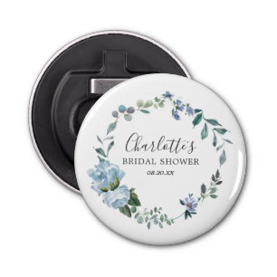 Dusty Blue Floral Vrijgezellenfeest Favor Button Flesopener