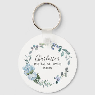 Dusty Blue Floral Vrijgezellenfeest Favor Sleutelhanger