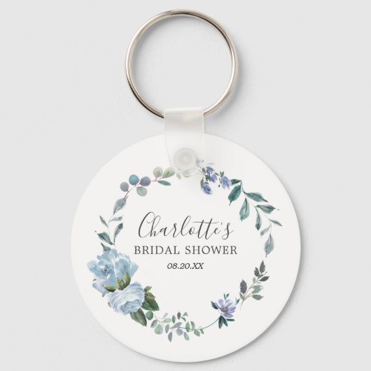 Dusty Blue Floral Vrijgezellenfeest Favor Sleutelhanger (Voorkant)