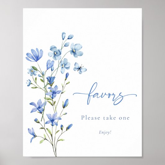 Dusty Blue Floral Vrijgezellenfeest Favorieten tek Poster (Voorkant)