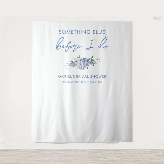 Dusty Blue Floral Vrijgezellenfeest foto achtergro Wandkleed (Voorkant)