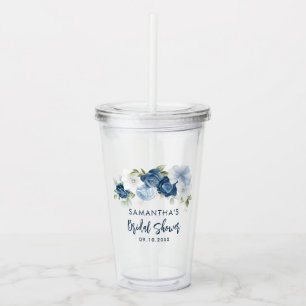 Dusty Blue Floral Vrijgezellenfeest gepersonalisee Acryl Drinkbeker