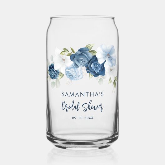 Dusty Blue Floral Vrijgezellenfeest gepersonalisee Blikvorm Glas (Voorkant)