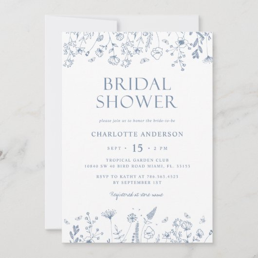 Dusty Blue Floral Vrijgezellenfeest Kaart (Voorkant)