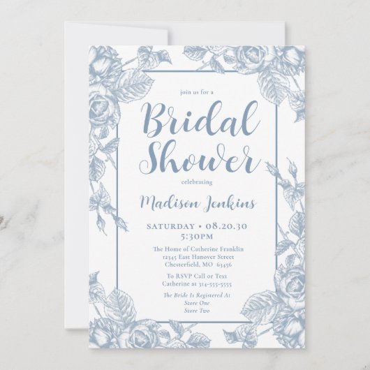 Dusty Blue Floral Vrijgezellenfeest Kaart (Voorkant)