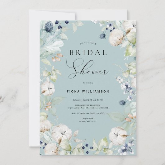 Dusty Blue Floral Vrijgezellenfeest Kaart (Voorkant)