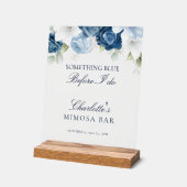 Dusty Blue Floral Vrijgezellenfeest Mimosa Bar Acryl Bord (Hoek)