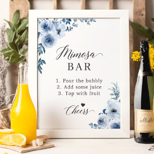 Dusty Blue Floral Vrijgezellenfeest Mimosa Bar Sig Poster